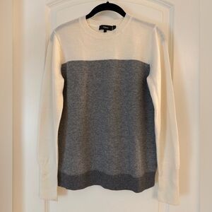 Theory Gray and Cream Crewneck Sweater